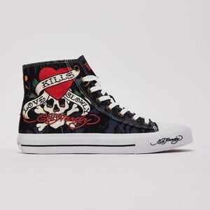 ED HARDY HEART SKULL HI TOP SNEAKERS SIZE 11 NEW